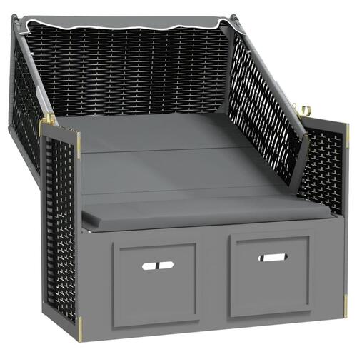 Strandstol m. baldakin polyrattan + massivt træ antracit + sort