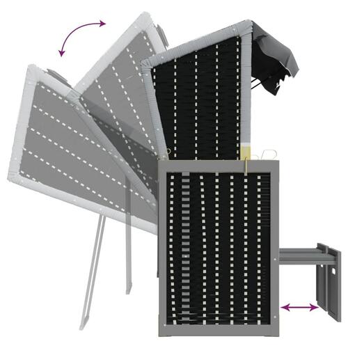 Strandstol m. baldakin polyrattan + massivt træ antracit + sort