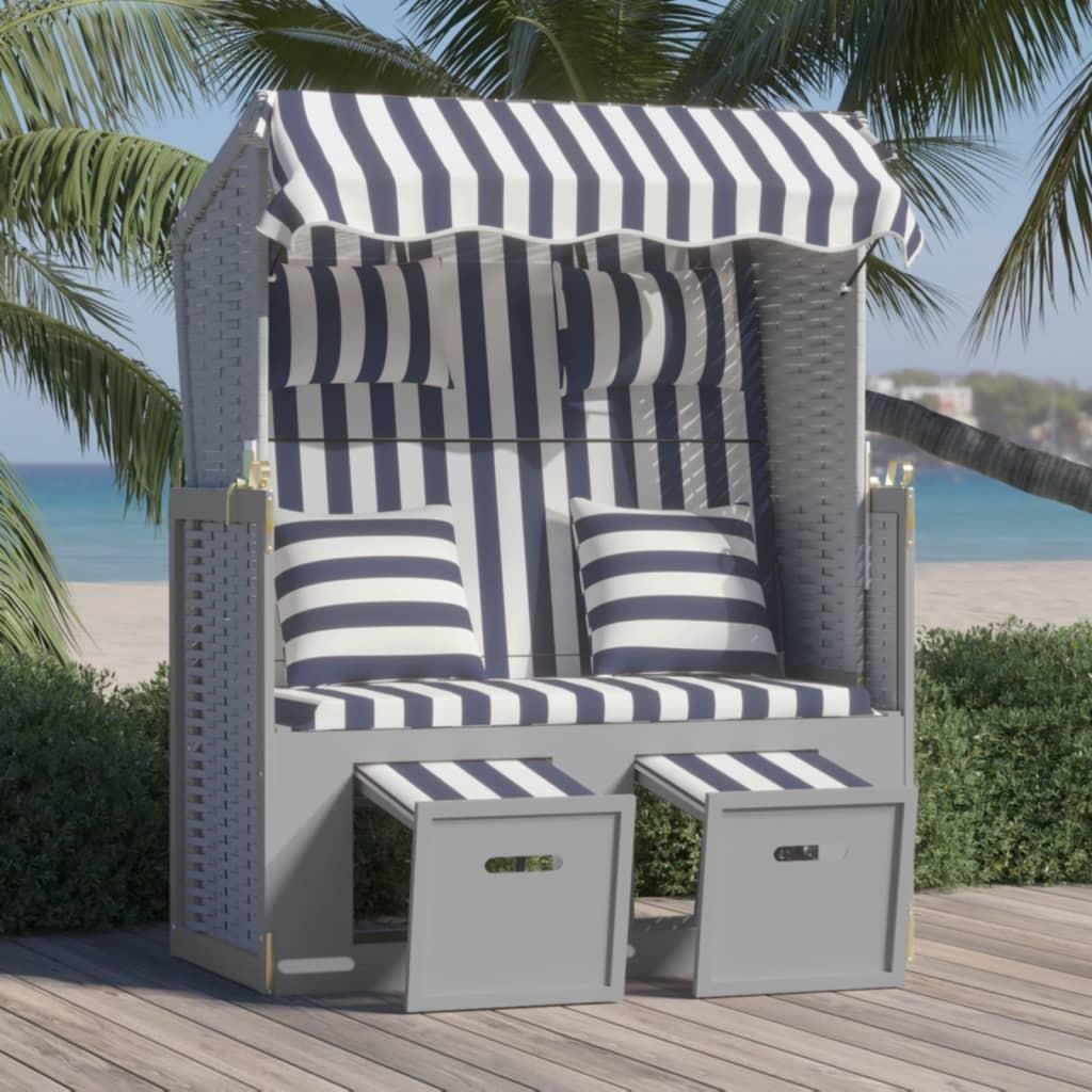 Strandstol med hynder polyrattan og massivt træ blå og sort
