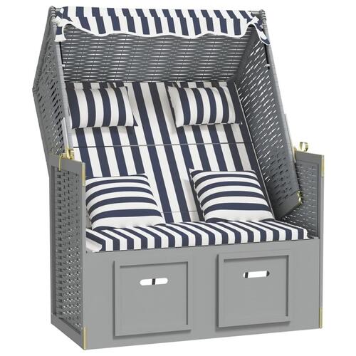 Strandstol med hynder polyrattan og massivt træ blå og sort