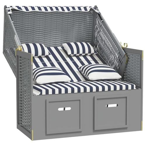 Strandstol med hynder polyrattan og massivt træ blå og sort