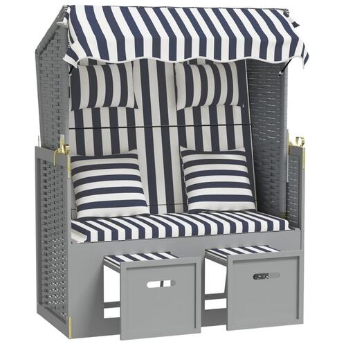 Strandstol med hynder polyrattan og massivt træ blå og sort