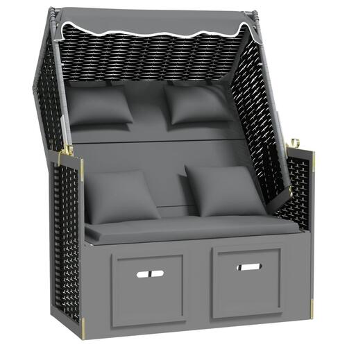 Strandstol m. hynde polyrattan og massivt træ antracit og sort