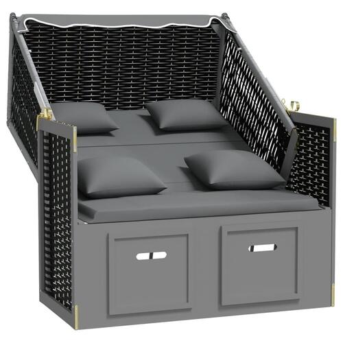 Strandstol m. hynde polyrattan og massivt træ antracit og sort
