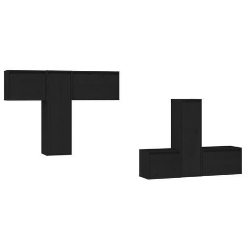 Tv-skabe 6 dele massivt fyrretræ sort