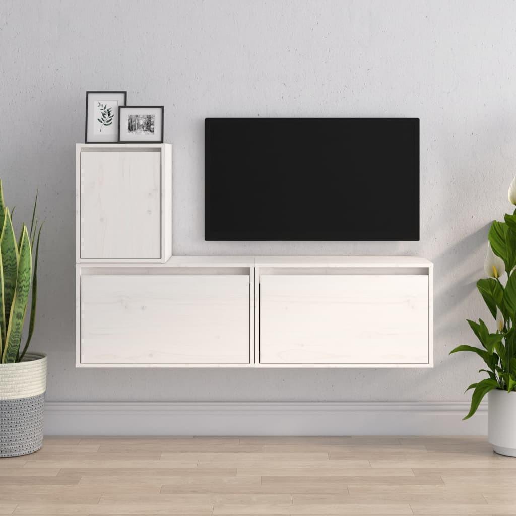 Tv-skabe 3 dele massivt fyrretræ hvid