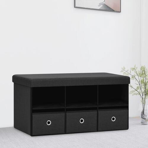Foldbar opbevaringsbænk 76x38x38 cm kunstlærred sort