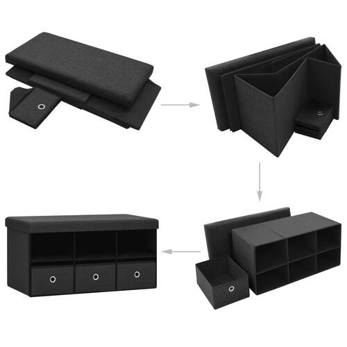Foldbar opbevaringsbænk 76x38x38 cm kunstlærred sort