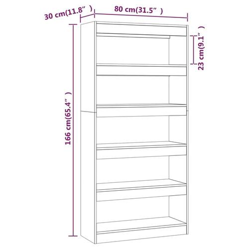Bogreol/rumdeler 80x30x166 cm konstrueret træ sonoma-eg