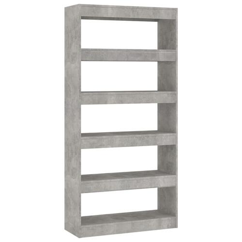 Bogreol/rumdeler 80x30x166 cm konstrueret træ betongrå