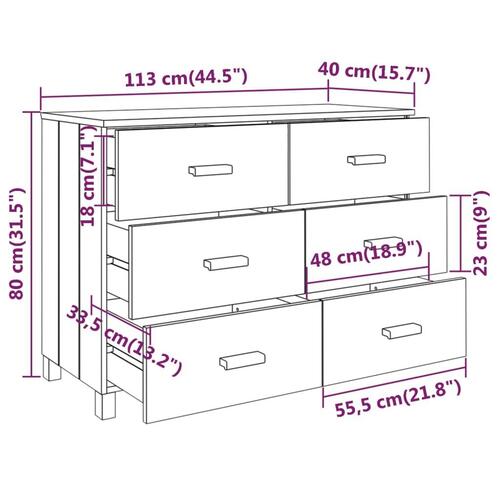 Skænk HAMAR 113x40x80 cm massivt fyrretræ mørkegrå
