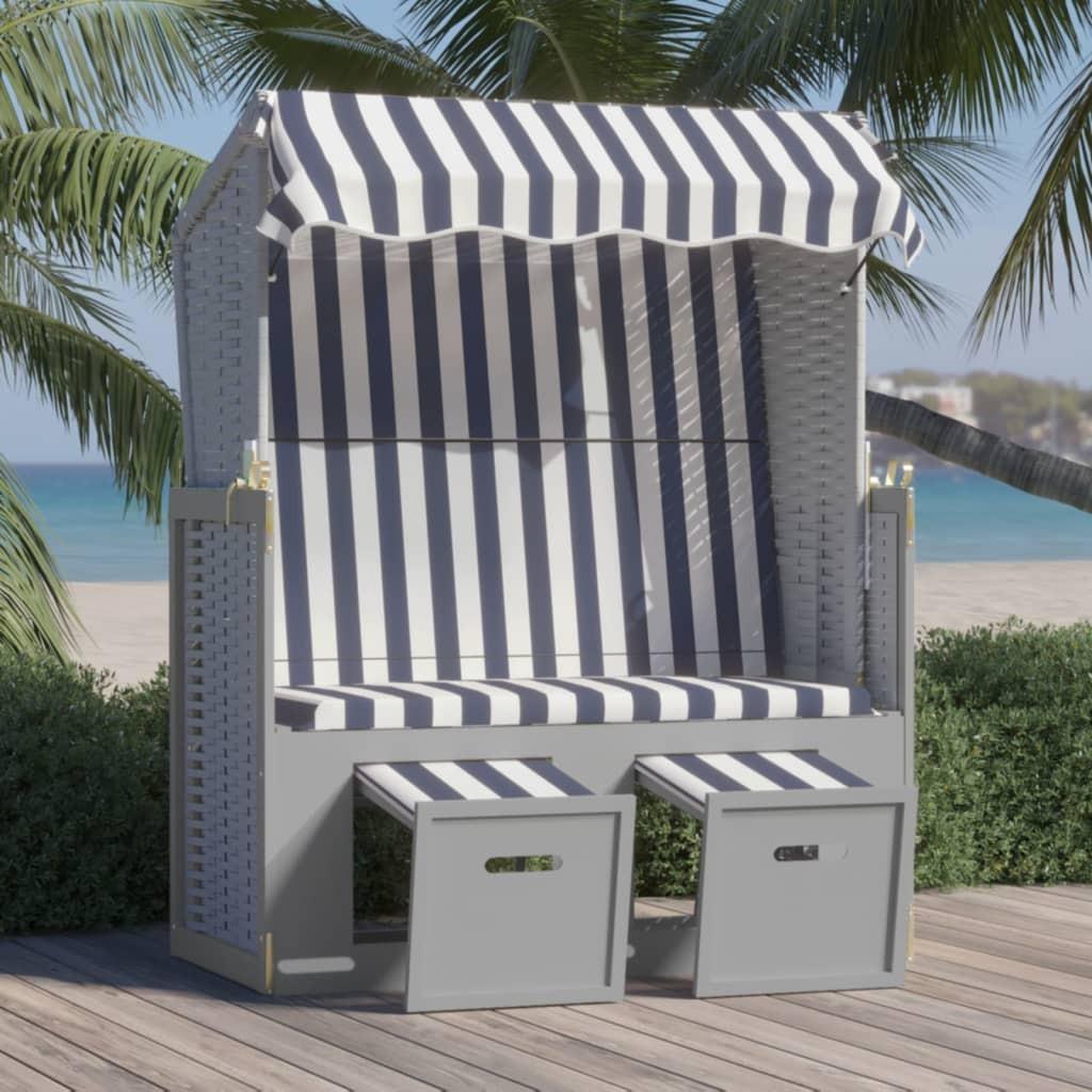 Strandstol med baldakin polyrattan og massivt blå rød og hvid