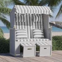 Strandstol med hynder polyrattan og massivt træ grå og hvid
