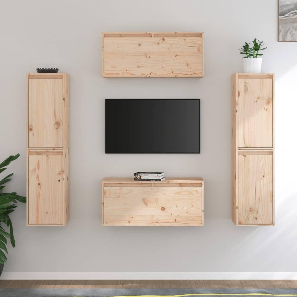 Tv-skabe 6 dele massivt fyrretræ