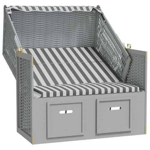 Strandstol med baldakin polyrattan og massivt træ grå og hvid