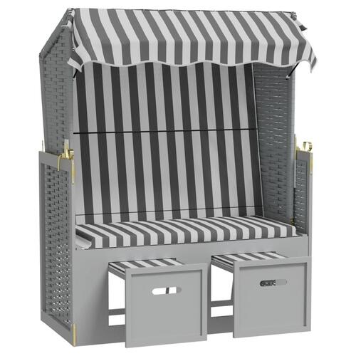 Strandstol med baldakin polyrattan og massivt træ grå og hvid