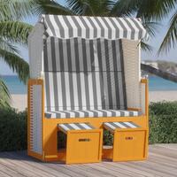 Strandstol med baldakin polyrattan og massivt træ hvid og grå