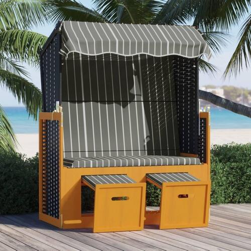 Strandstol med baldakin polyrattan og massivt træ sort og grå