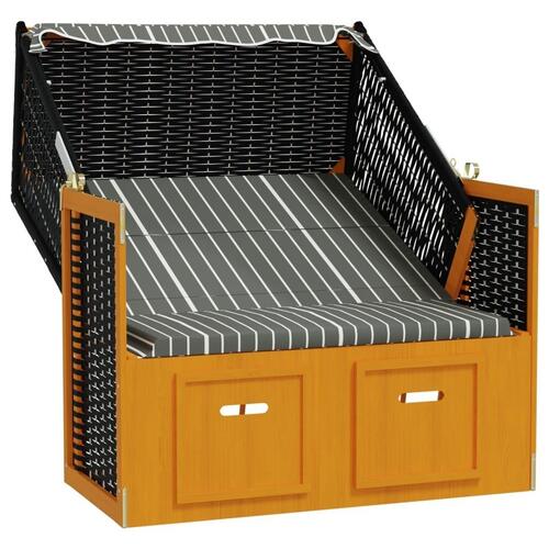 Strandstol med baldakin polyrattan og massivt træ sort og grå