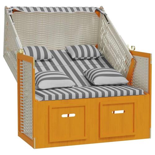 Strandstol med hynder polyrattan og massivt træ hvid og grå