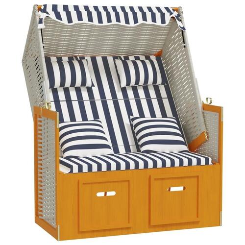 Strandstol med hynder polyrattan og massivt træ hvid og blå