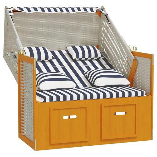Strandstol med hynder polyrattan og massivt træ hvid og blå
