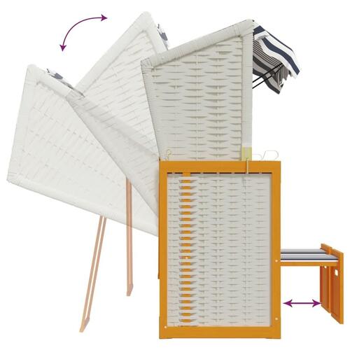 Strandstol med hynder polyrattan og massivt træ hvid og blå