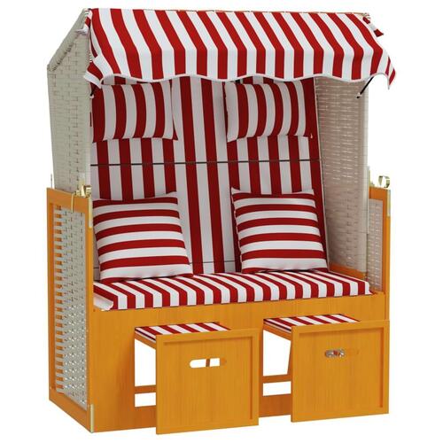 Strandstol med hynder polyrattan og massivt træ rød og hvid