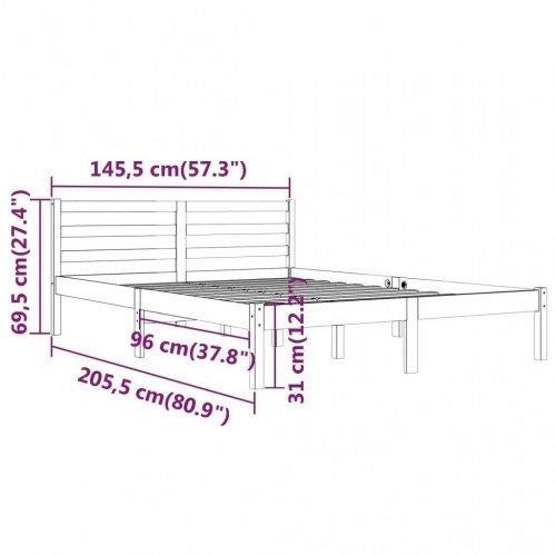 Sengeramme 140x200 cm massivt fyrretræ gyldenbrun
