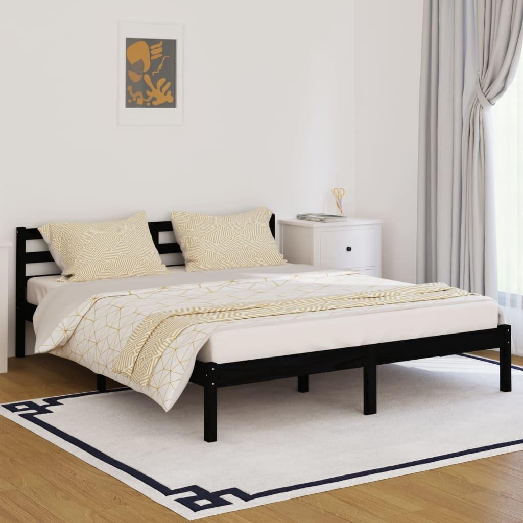 Sengeramme 160x200 cm massivt fyrretræ sort