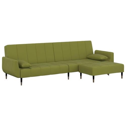 2-personers sovesofa med skammel og 2 puder fløjl lysegrøn