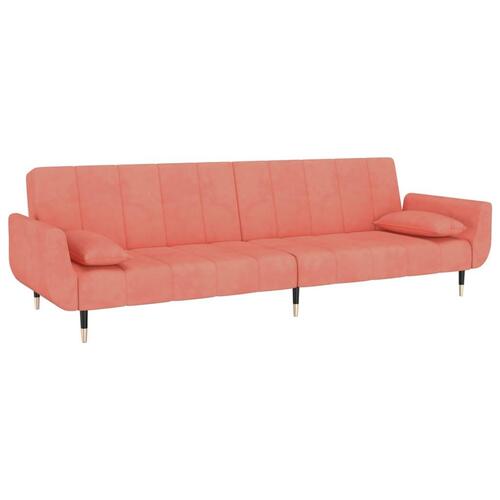 2-personers sovesofa med skammel og 2 puder velour lyserød