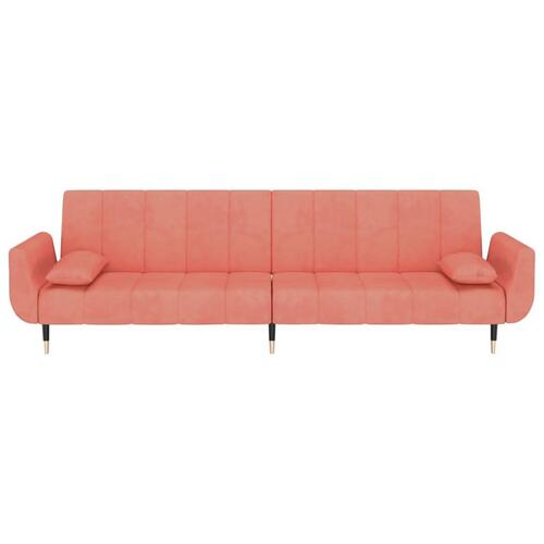 2-personers sovesofa med skammel og 2 puder velour lyserød