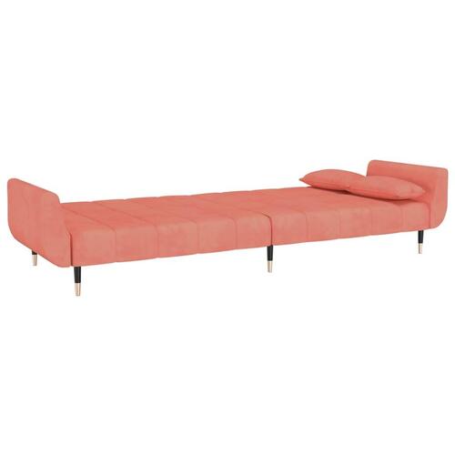 2-personers sovesofa med skammel og 2 puder velour lyserød