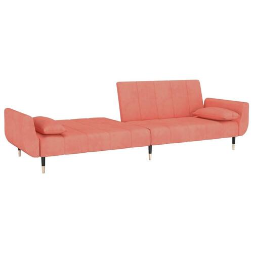 2-personers sovesofa med skammel og 2 puder velour lyserød