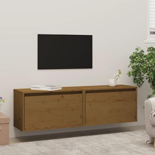 Vægskabe 2 stk. 60x30x35 cm massivt fyrretræ honningbrun