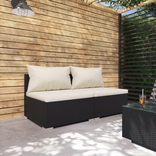 Loungesæt til haven 2 dele med hynder polyrattan sort