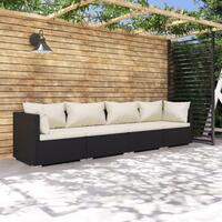 Haveloungesæt 4 dele med hynder polyrattan sort