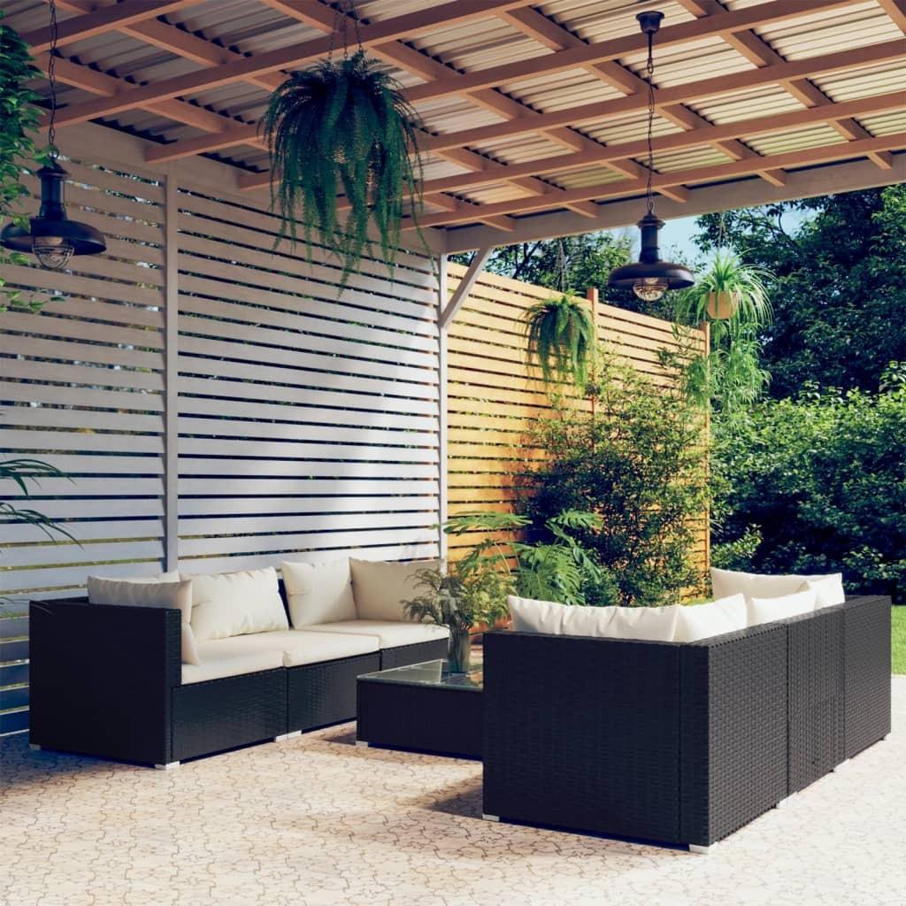 Loungesæt til haven 7 dele med hynder polyrattan sort