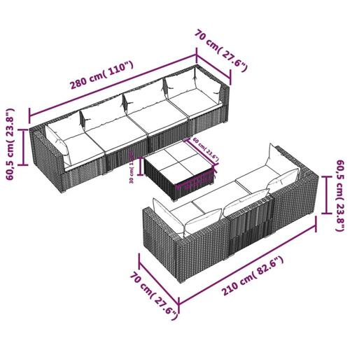 Loungesæt til haven 8 dele med hynder polyrattan sort