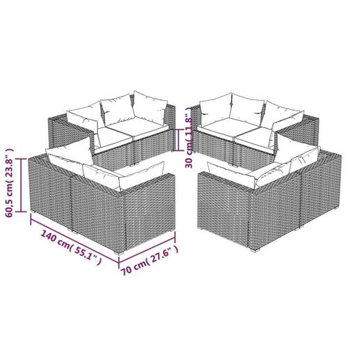 Loungesæt til haven 8 dele med hynder polyrattan sort