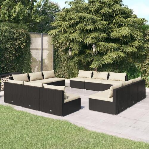 Loungesæt til haven 12 dele med hynder polyrattan sort