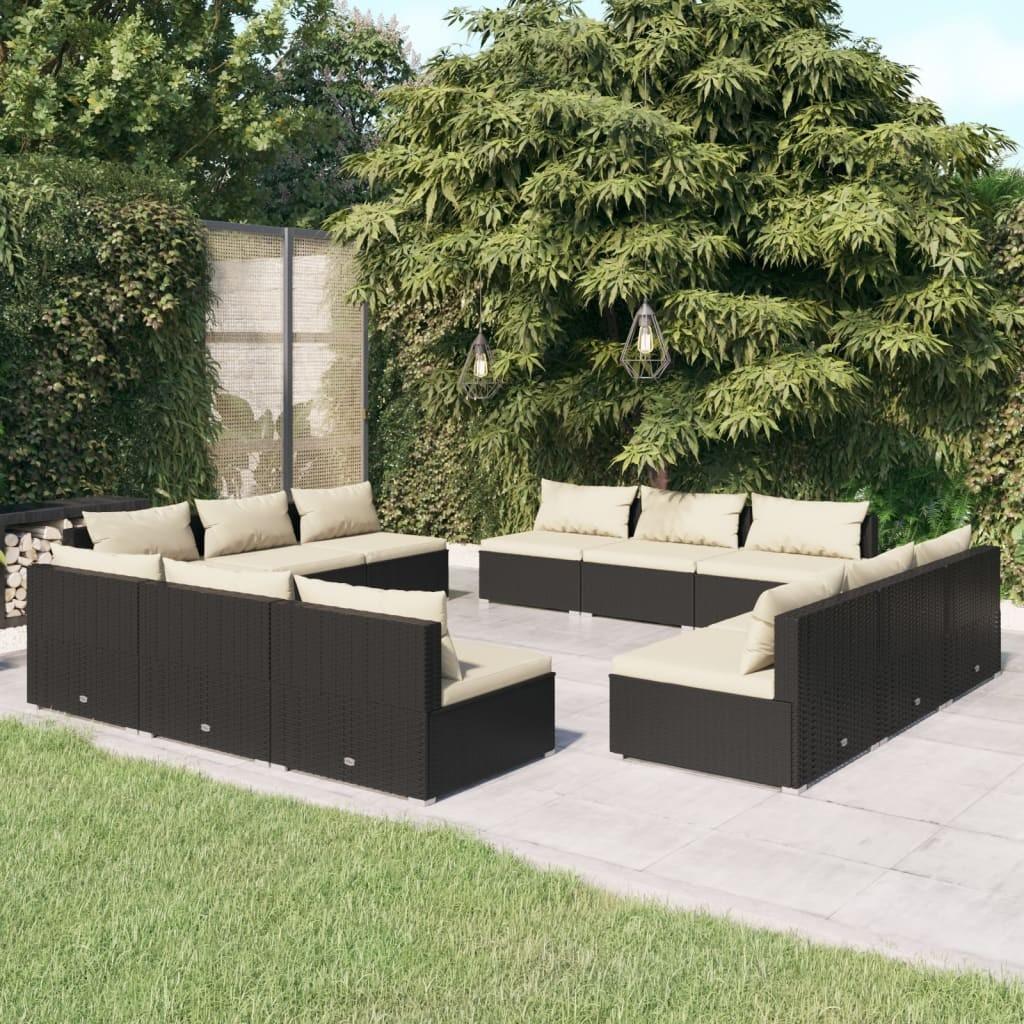 Loungesæt til haven 12 dele med hynder polyrattan sort
