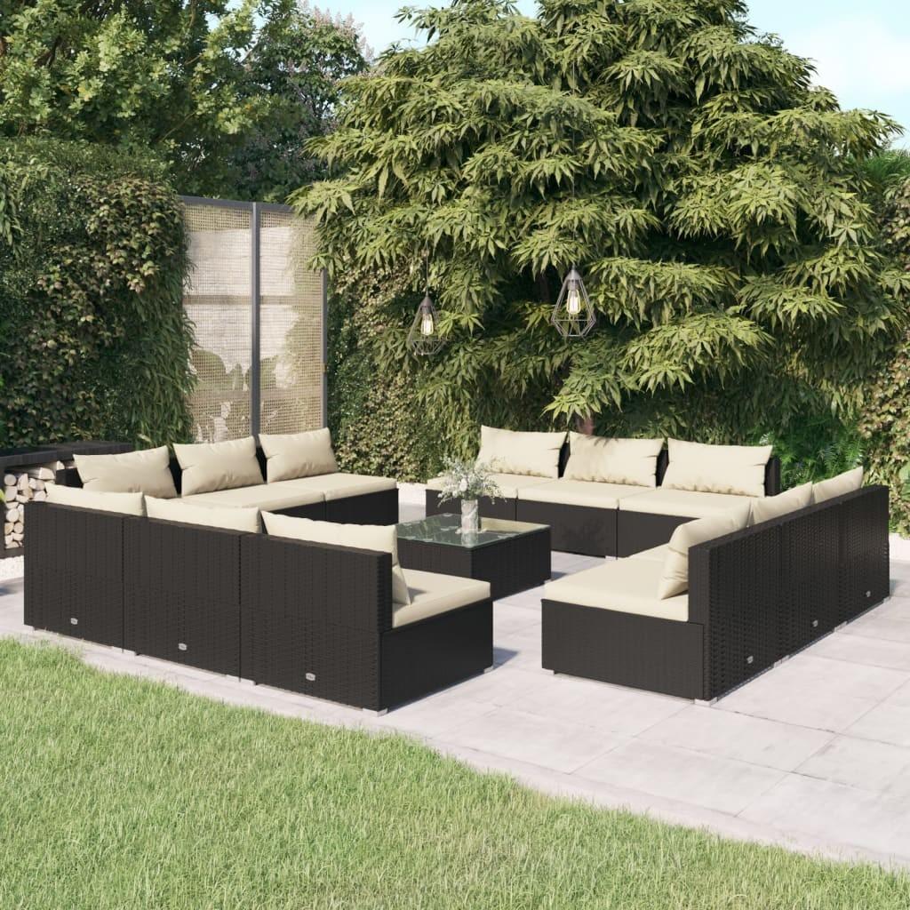 Loungesæt til haven 13 dele med hynder polyrattan sort
