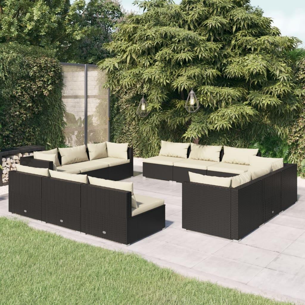 Loungesæt til haven 12 dele med hynder polyrattan sort
