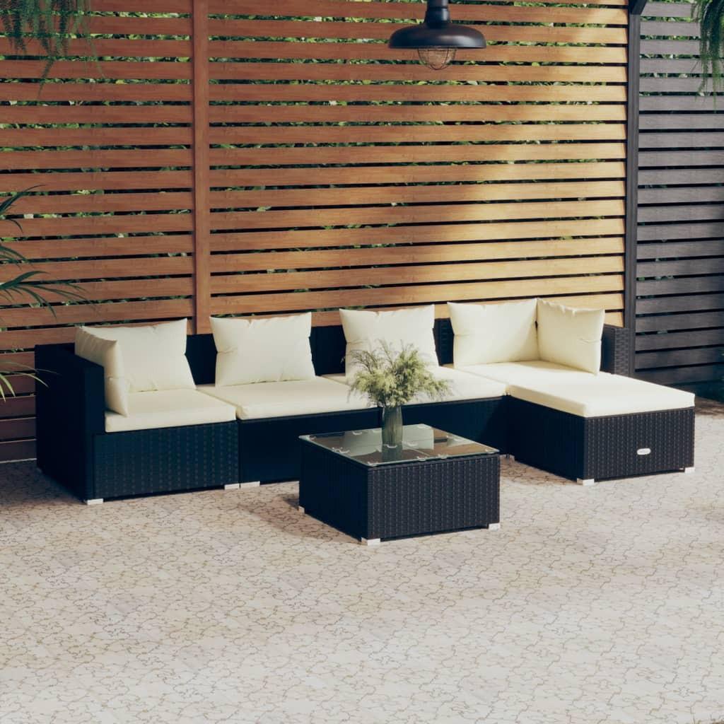 Loungesæt til haven 6 dele med hynder polyrattan sort