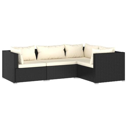 Loungesæt til haven 4 dele med hynder polyrattan sort