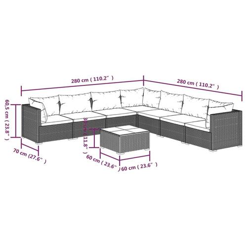 Loungesæt til haven 8 dele med hynder polyrattan sort