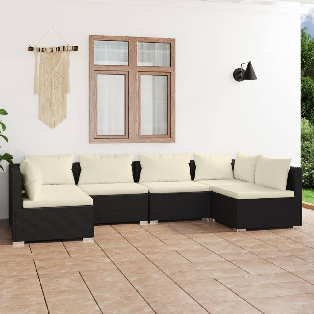 Loungesæt til haven 6 dele med hynder polyrattan sort