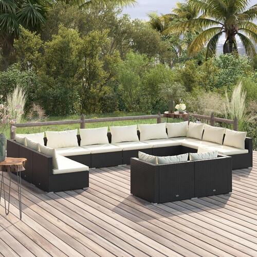Loungesæt til haven 12 dele med hynder polyrattan sort